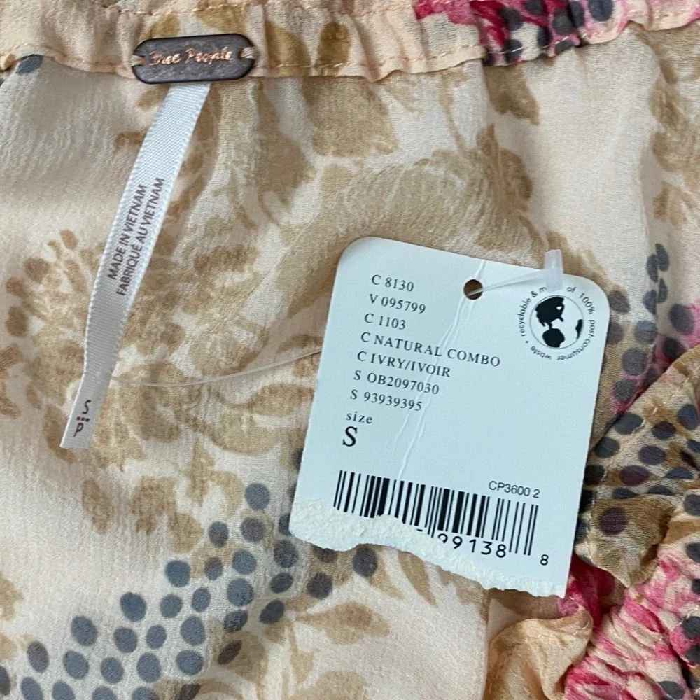 Free People Floral Maxi Dress Natural Combo V-Neck Smocked Waist Small OB2097030 - Picture 14 of 15